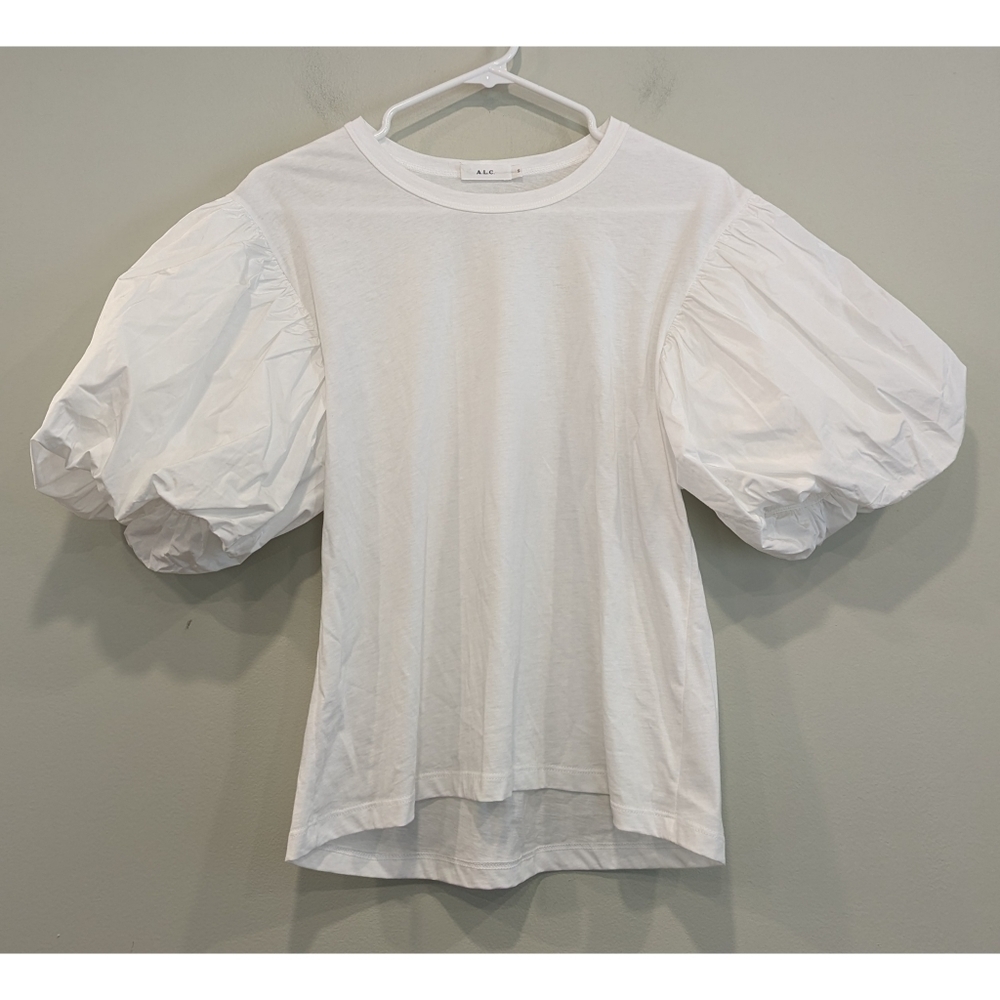 A.L.C Cassandra White Puff Sleeve Top 100% Cotton Size Small